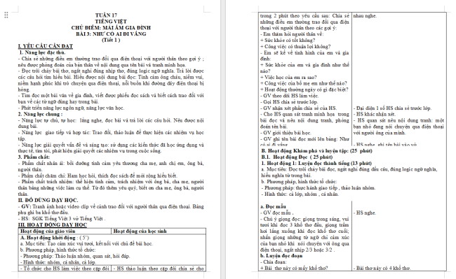 Giáo án Tiếng Việt 3 Bài 3: Như có ai đi vắng