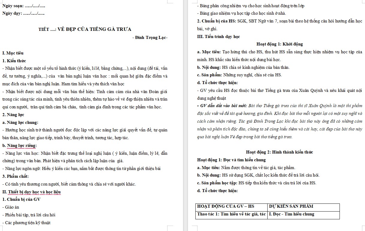 KHBD Ngữ văn 7 Bài Vẻ đẹp của bài thơ Tiếng gà trưa Cánh Diều