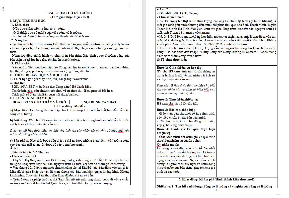 Giáo án Giáo dục công dân 9 Bài 1 Cánh diều