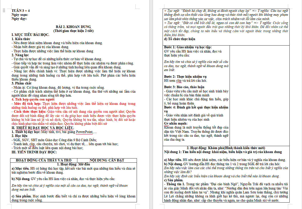 Giáo án Giáo dục công dân 9 Bài 2 Cánh diều