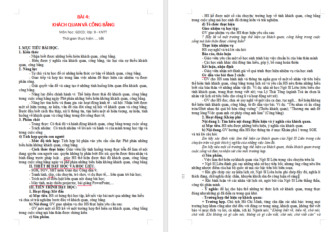 Giáo án Giáo dục công dân 9 Bài 4 Cánh diều