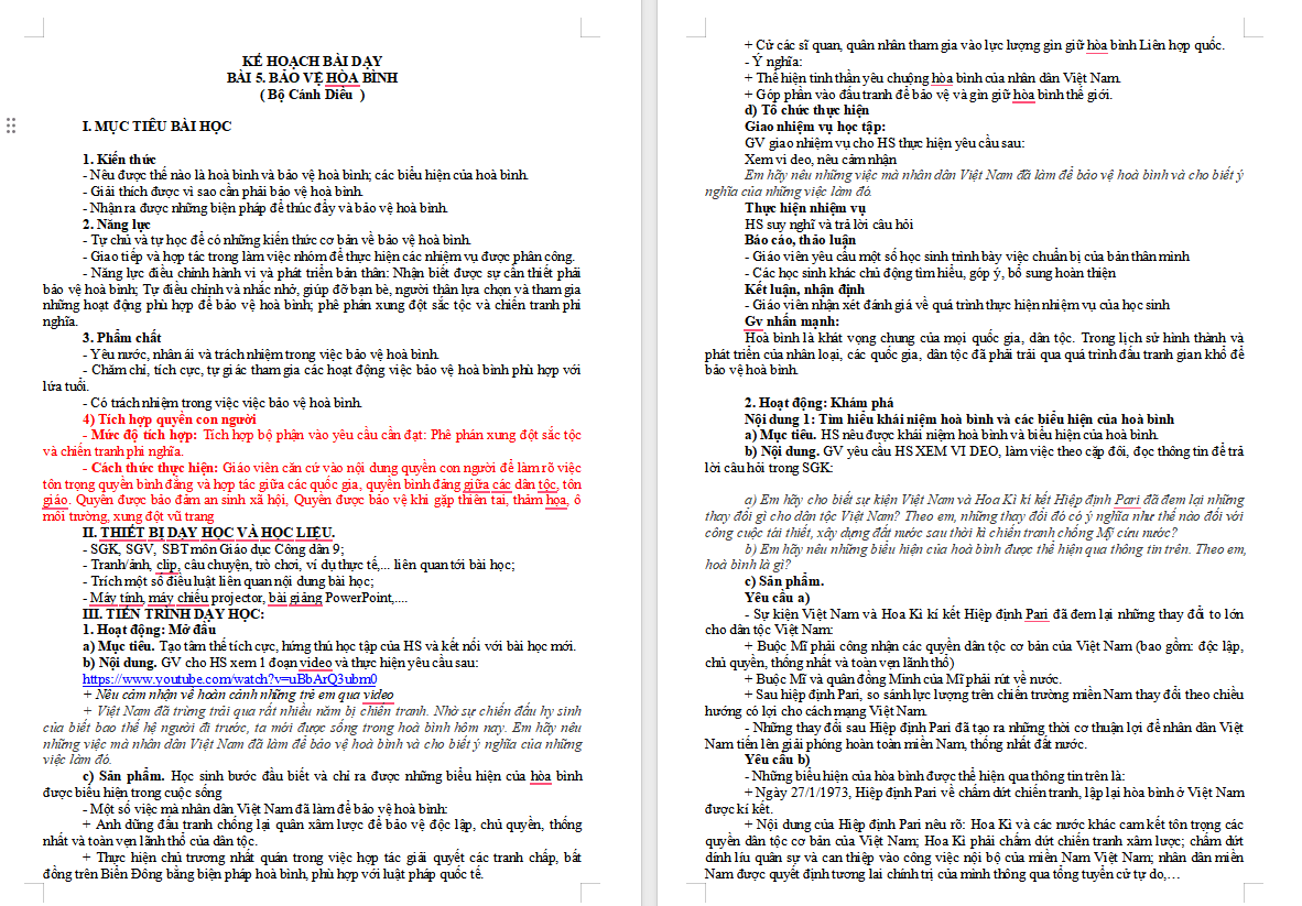 Giáo án Giáo dục công dân 9 Bài 5 Cánh diều