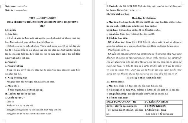 Giáo án Văn 6 Bài 5: Chia sẻ một trải nghiệm về nơi em sống hoặc từng đến