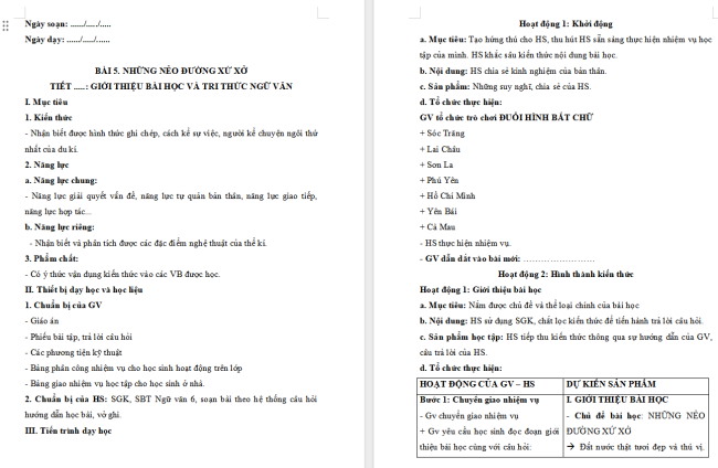 Giáo án Văn 6 Bài 5: Tri thức ngữ văn