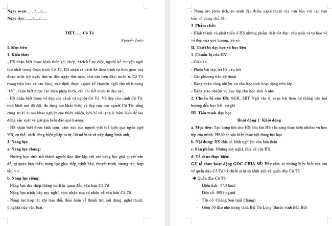 Giáo án Văn 6 Bài 5: Cô Tô