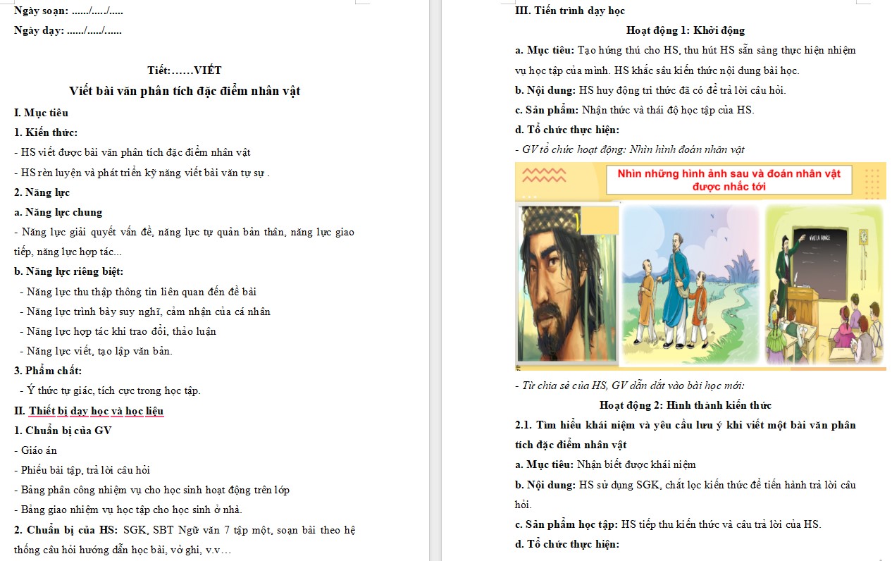 KHBD Ngữ văn 7 Bài Viết bài văn phân tích đặc điểm nhân vật