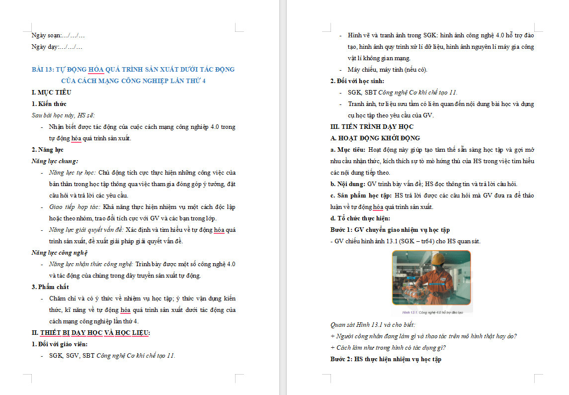 Giáo án PowerPoint Công nghệ 11 Bài 13