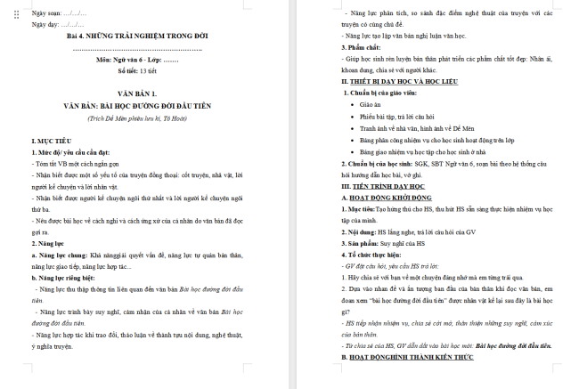 Giáo án Văn 6 Bài 4: Bài học đường đời đầu tiên