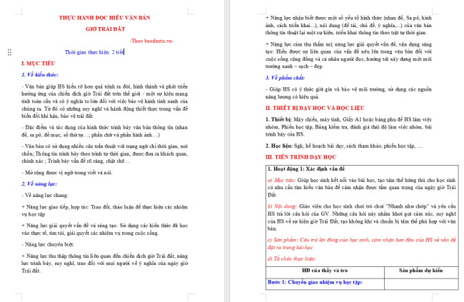 Giáo án Văn 6 Bài 5: Giờ Trái Đất