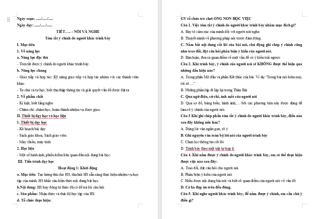 Ngữ văn 7 Bài 4: Tóm tắt ý chính do người khác trình bày