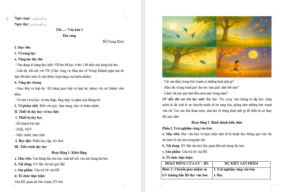 Ngữ văn 7 Bài 4: Thu sang