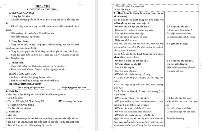 Giáo án Tiếng Việt 3 Bài 6: Từ ngữ chỉ hoạt động, câu nêu hoạt động