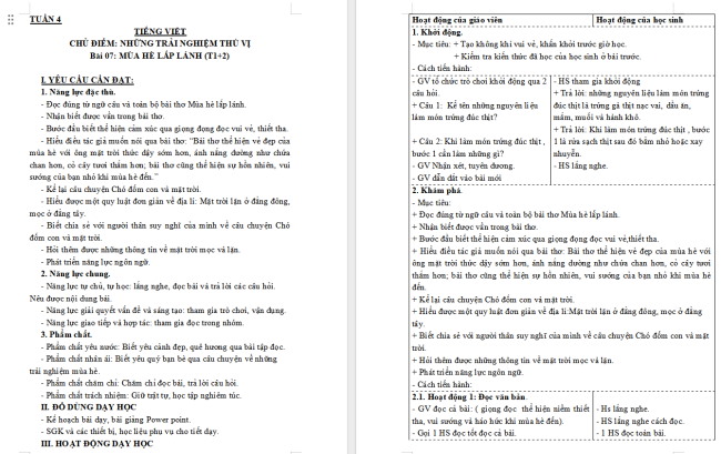 Giáo án Tiếng Việt 3 Bài 7: Mùa hè lấp lánh
