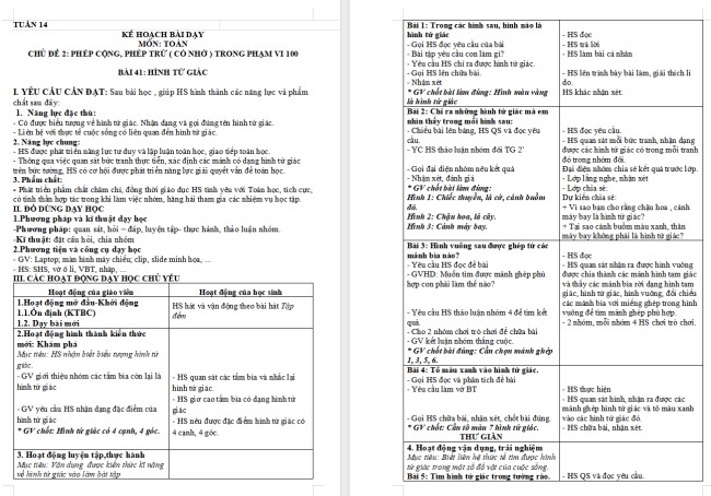 Giáo án Toán 2: Hình tứ giác