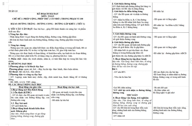 Giáo án Toán 2: Đường thẳng - Đường cong - Đường gấp khúc