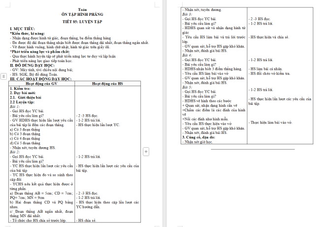 Giáo án Toán 2 Bài 34: Ôn tập hình phẳng