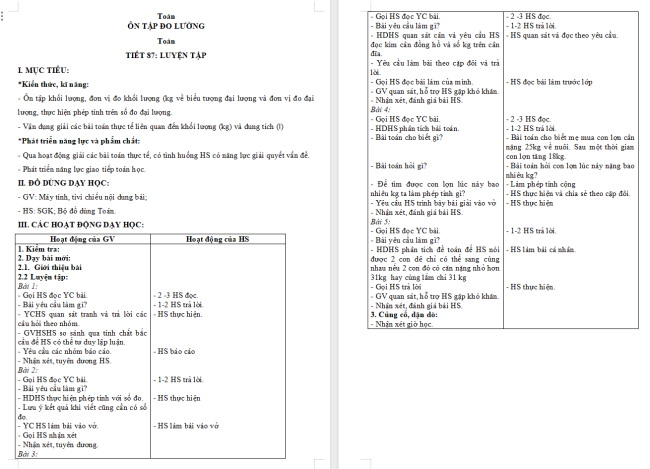 Giáo án Toán 2 Bài 35: Ôn tập đo lường