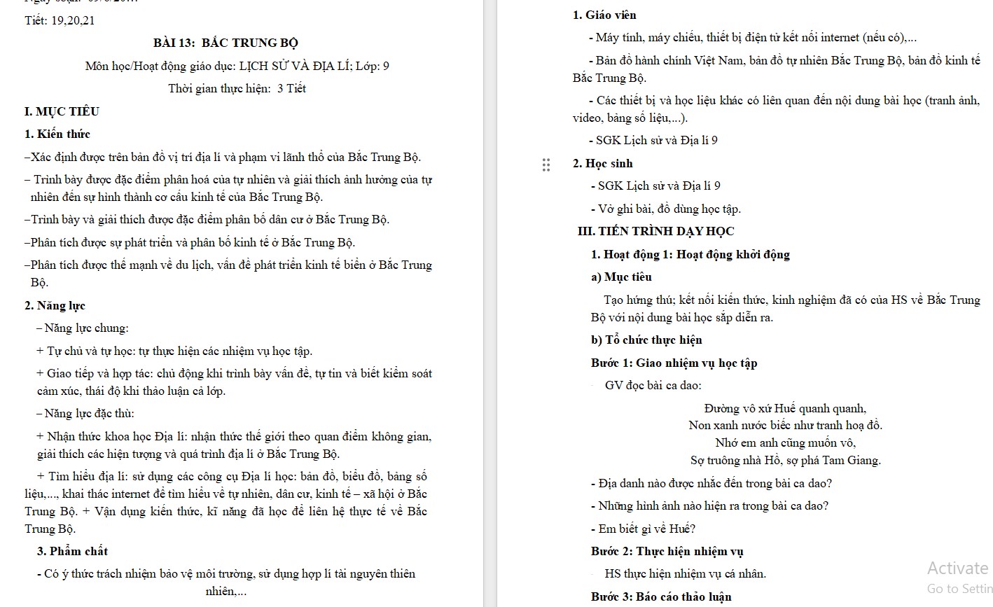 KHBD Địa lí 9 CTST Bài 13: Bắc Trung Bộ