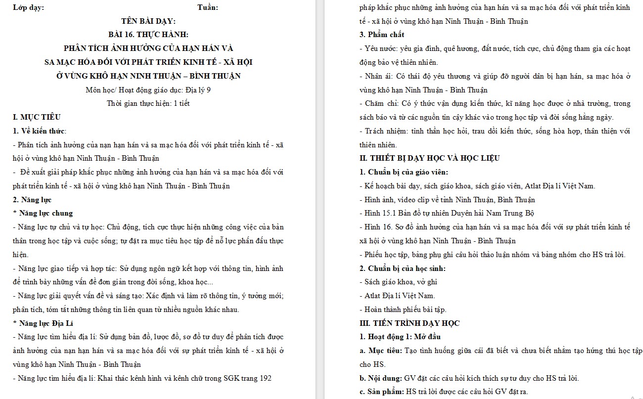 KHBD Địa lí 9 CTST Bài 16: Thực hành