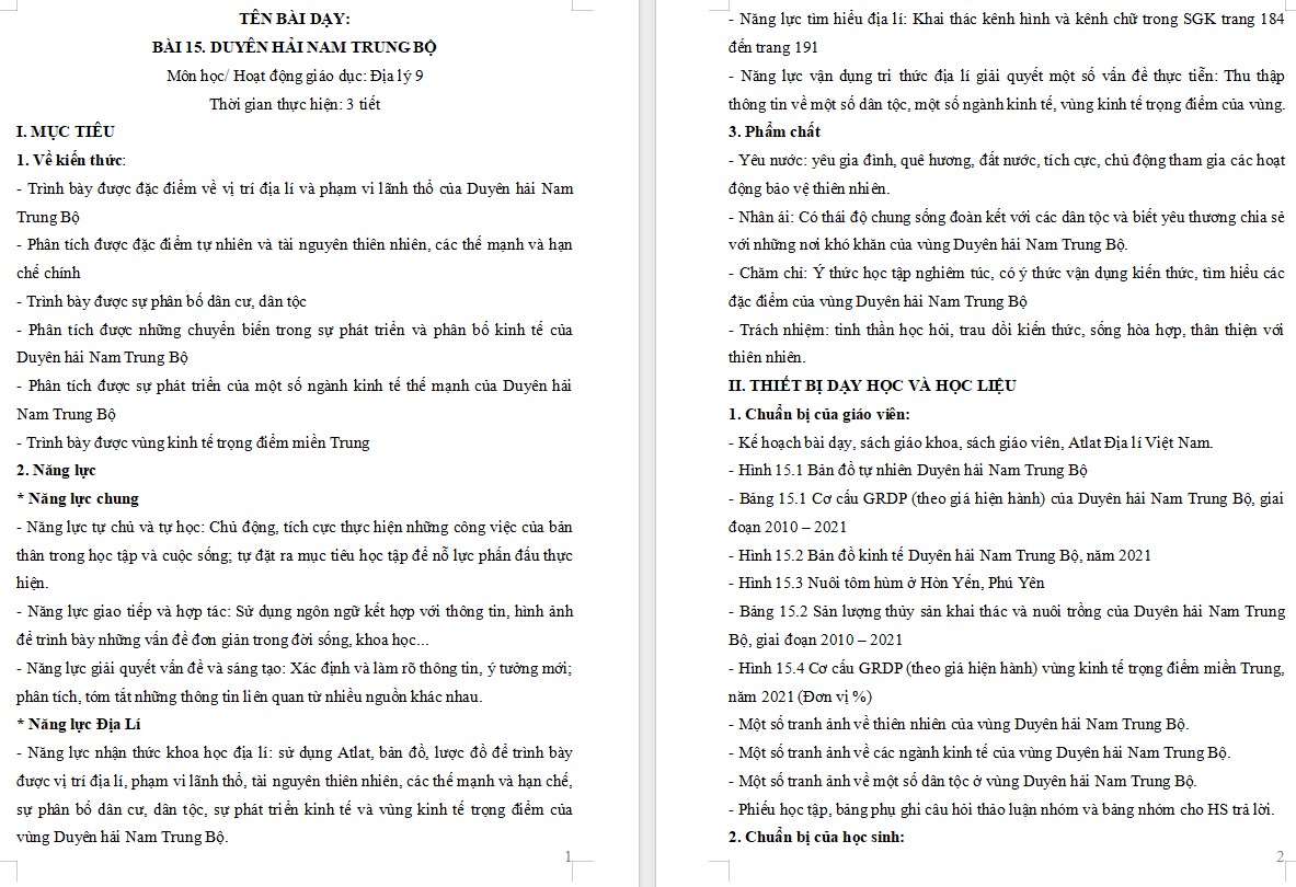 KHBD Địa lí 9 CTST Bài 15: Duyên hải Nam Trung Bộ