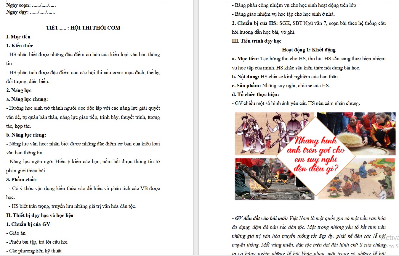 KHBD Ngữ văn 7 Bài Hội thi thổi cơm Cánh Diều