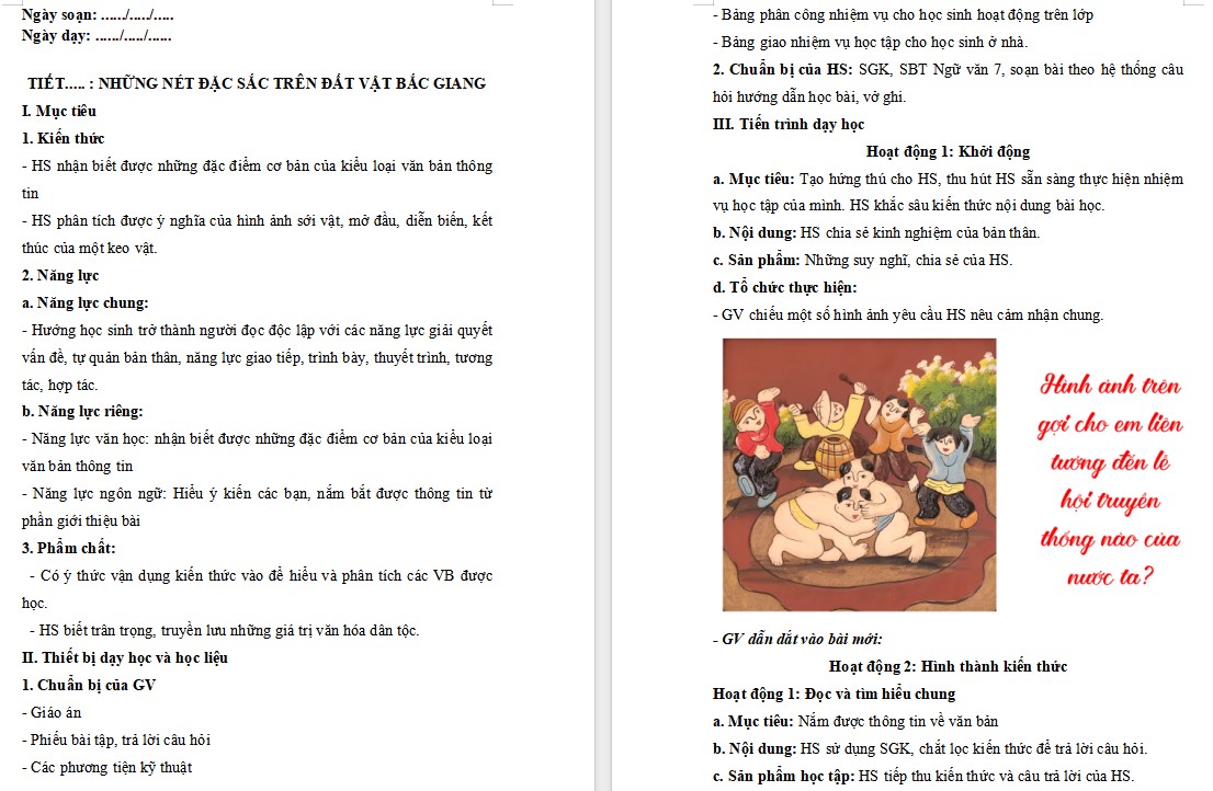 KHBD Ngữ văn 7 Bài Những nét đặc sắc trên “đất vật” Bắc Giang Cánh Diều