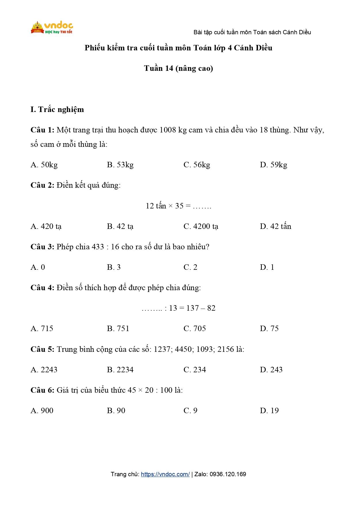 phieu bai tap cuoi tuan 14 toan 4 sach CD h1*842791