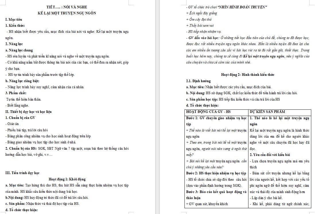 KHBD Ngữ văn 7 Bài Kể lại một truyện ngụ ngôn