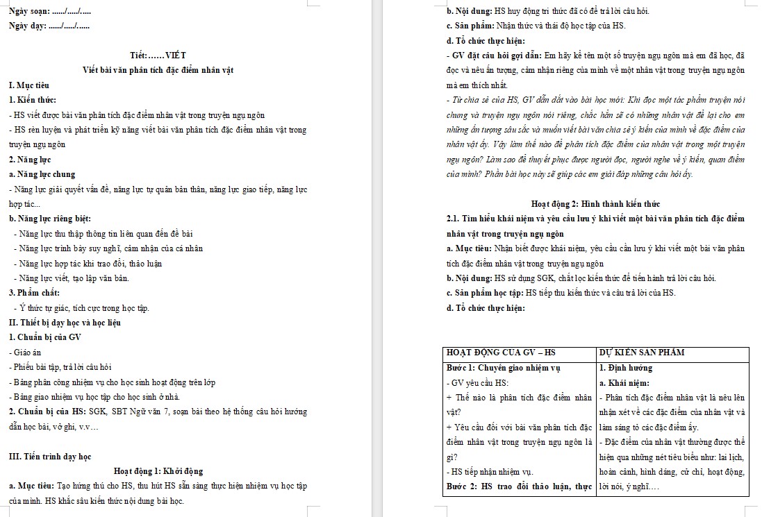 KHBD Ngữ văn 7 Bài Viết bài văn phân tích đặc điểm nhân vật