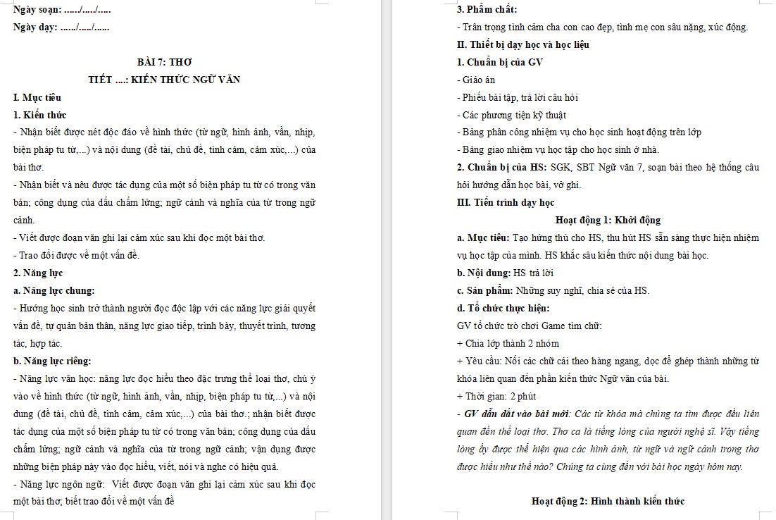 KHBD Ngữ văn 7 Bài Kiến thức ngữ văn trang 21, 22 Cánh Diều