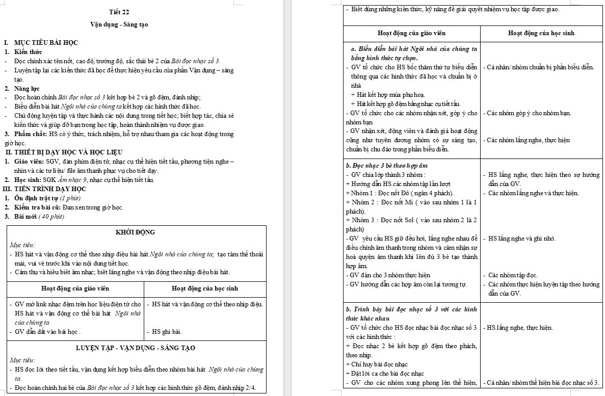 Giáo án Âm nhạc 9 KNTT Bài 10 tiết 22