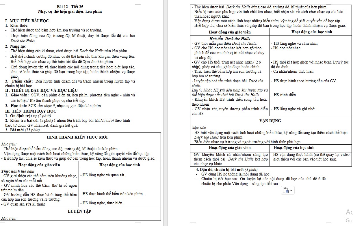 Giáo án Âm nhạc 9 KNTT Bài 12 tiết 25