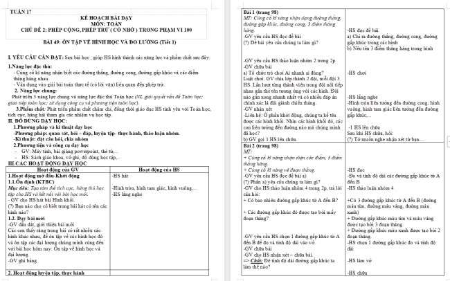 Giáo án Toán 2: Ôn tập về hình học và đo lường