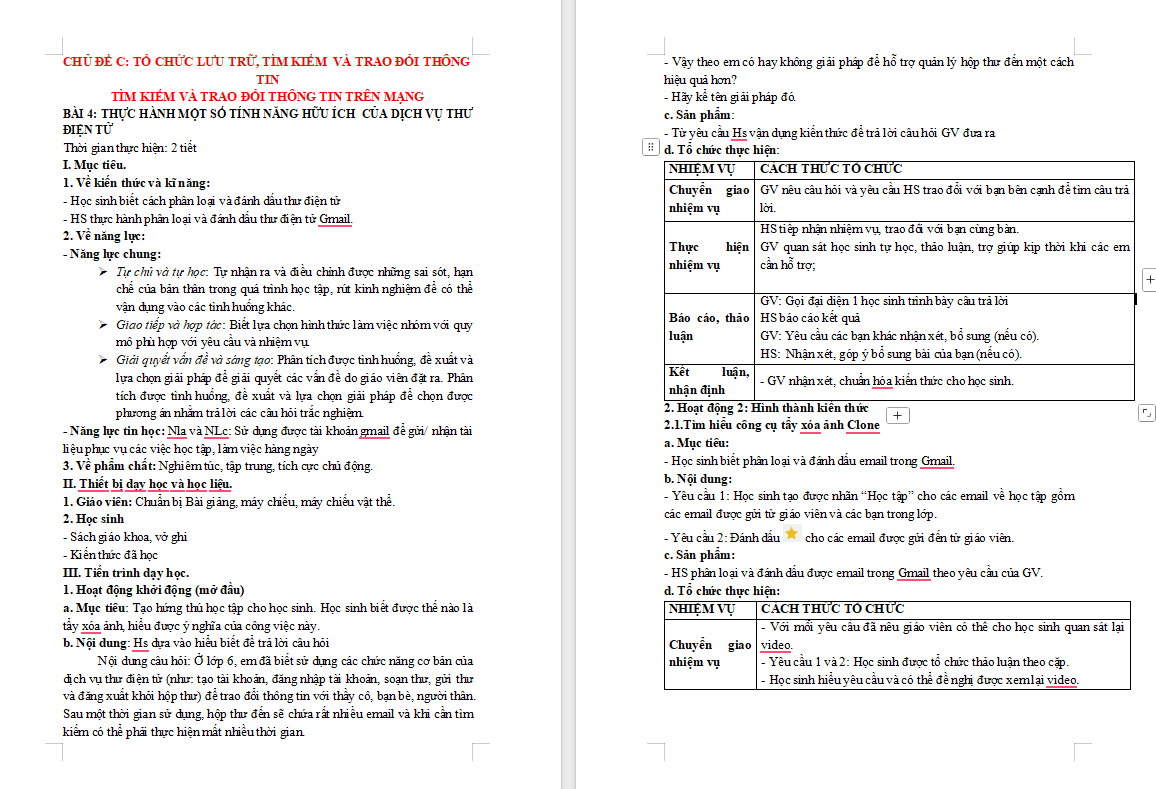 Thực hành một số tính năng hữu ích của dịch vụ thư điện tử