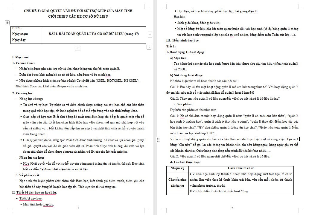 Bài toán quản lý và cơ sở dữ liệu