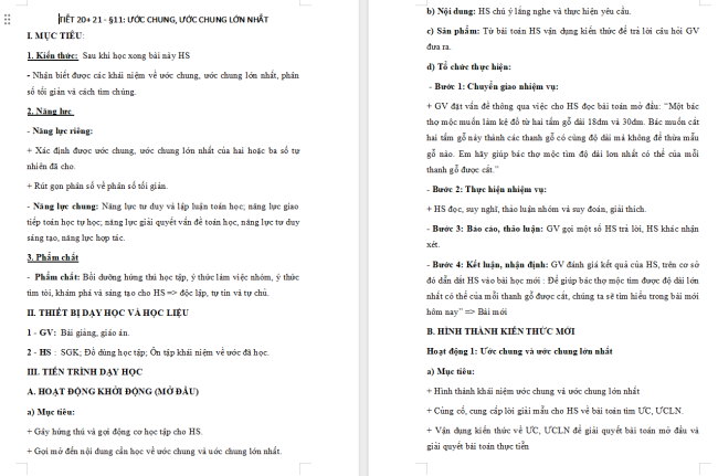 Giáo án Toán 6 Bài 11: Ước chung. Ước chung lớn nhất