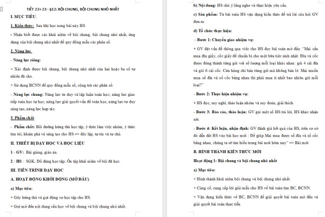 Giáo án Toán 6 Bài 12: Bội chung. Bội chung nhỏ nhất
