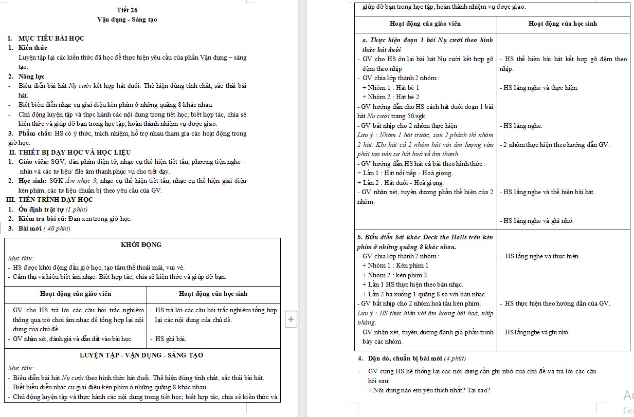 Giáo án Âm nhạc 9 KNTT Bài 12 tiết 26