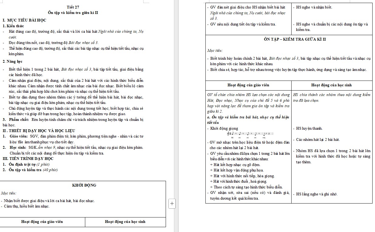 Giáo án Âm nhạc 9 KNTT Bài 12 tiết 27