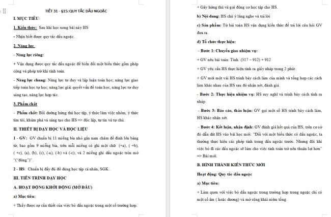 Giáo án Toán 6 Bài 15: Quy tắc dấu ngoặc