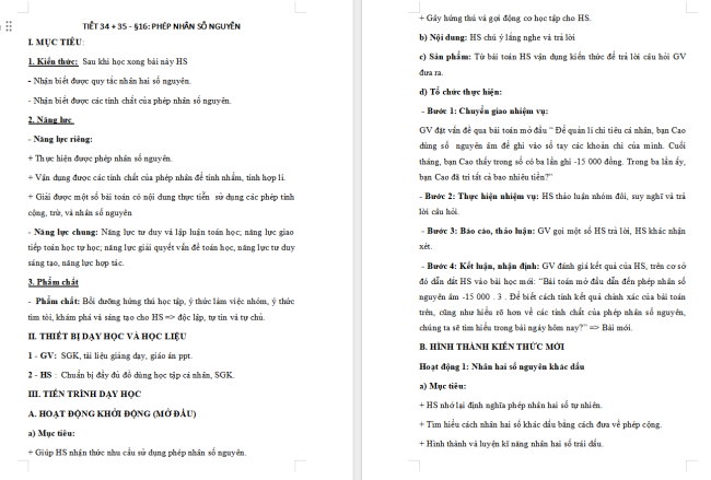 Giáo án Toán 6 Bài 16: Phép nhân số nguyên