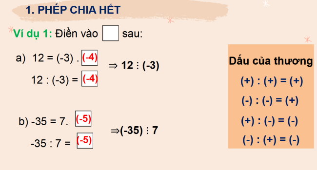PowerPoint Toán 6 Bài 17: Phép chia hết. Ước và bội của một số nguyên