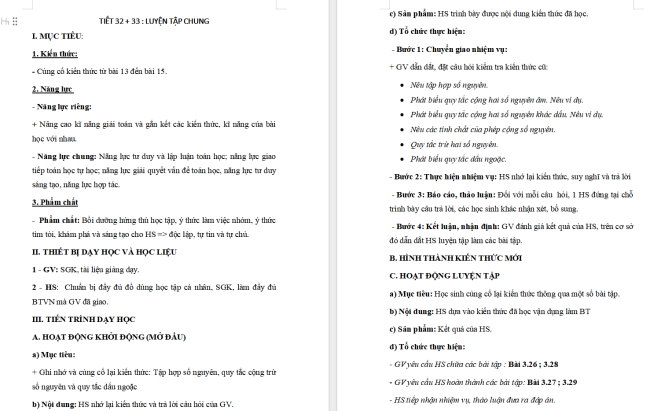 Giáo án Toán 6 Luyện tập chung trang 69