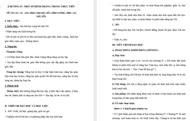 Giáo án Toán 6 Bài 18: Hình tam giác đều. Hình vuông. Hình lục giác đều