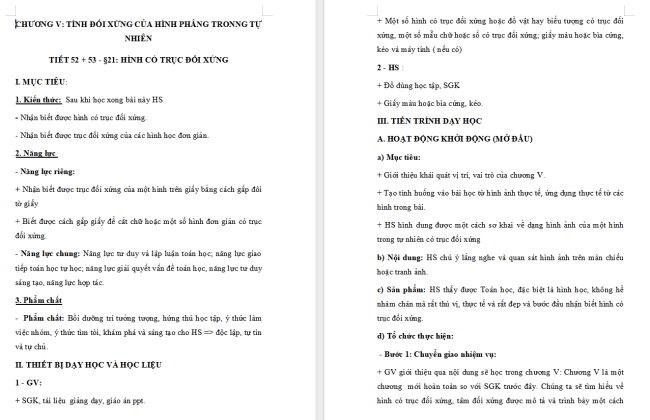 Giáo án Toán 6 Bài 21: Hình có trục đối xứng