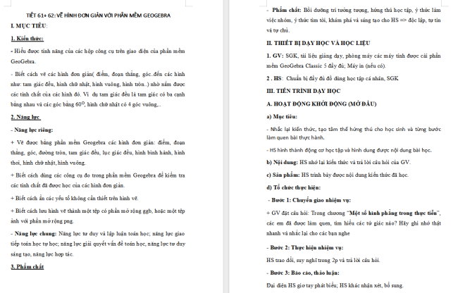 Giáo án Toán 6 Vẽ hình đơn giản với phần mềm Geogebra