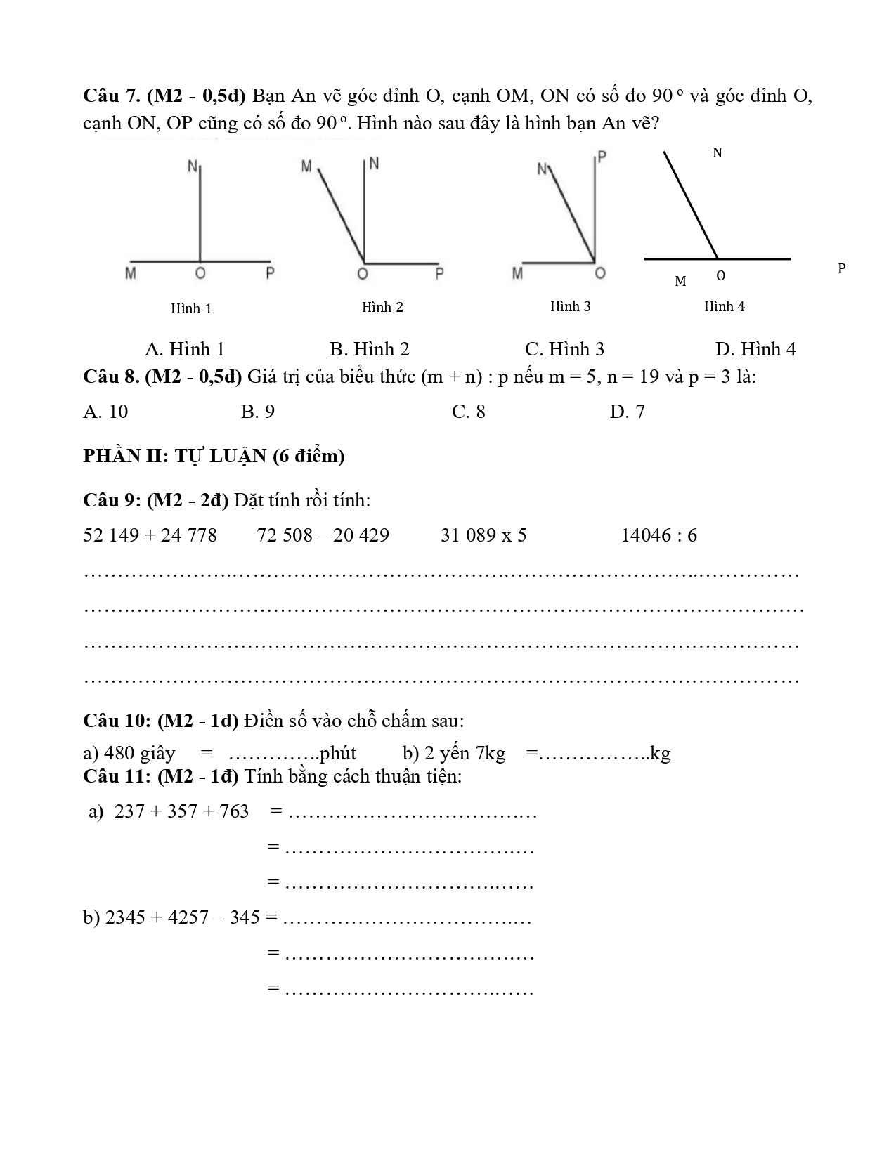 de thi hoc ki 1 mon toan 4 ctst de 3 2*848256