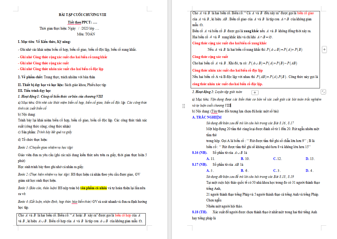 Giáo án PowerPoint Toán 11 Kết nối Bài tập cuối chương 8