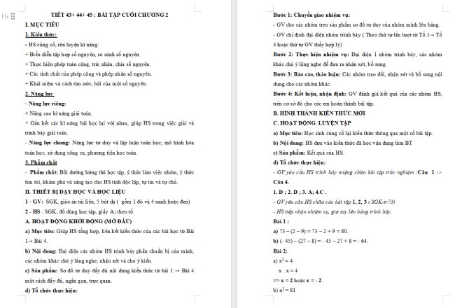 Giáo án Toán 6 Bài tập cuối chương 2