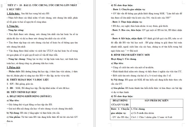 Giáo án Toán 6 Bài 12: Ước chung. Ước chung lớn nhất